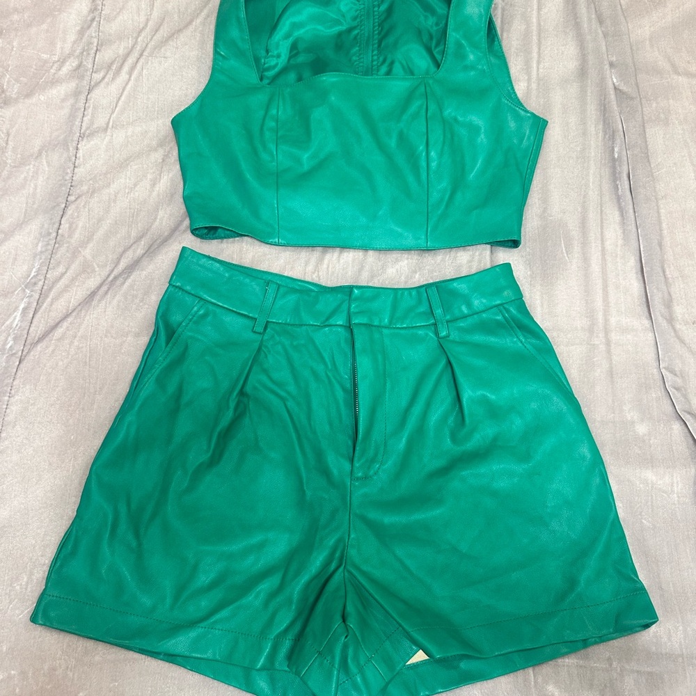 7 for all mankind Emerald Green Vegan Leather Women's Shorts Set